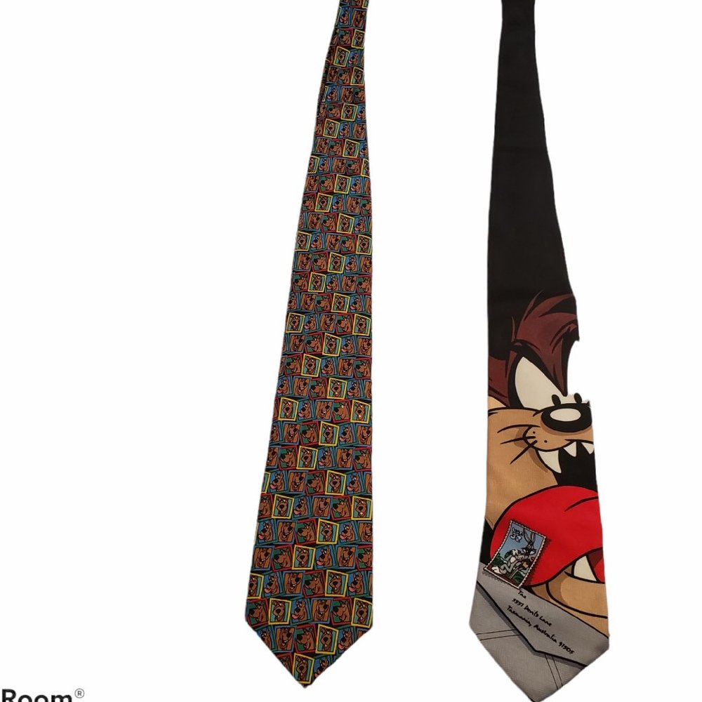 Mens Ties Hanna Barbera Looney Tunes Lot of 2 Tasmanian Devil and Scooby Doo